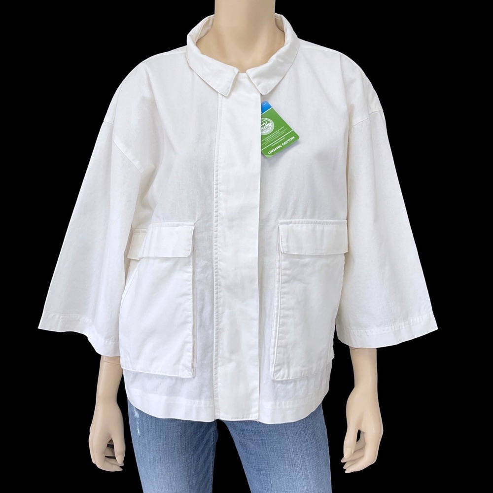 Columbia Jacket Women‎ Large White Full Zip Short Sleeve Organic Cotton NWT